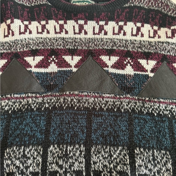 90s Campus Sweater Bold Blue, Black and Burgundy Crew Neck Vintage - Picture 10 of 10